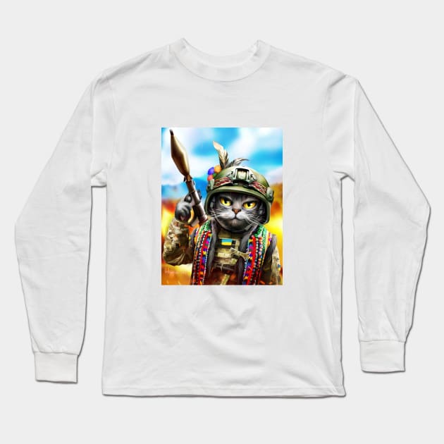 Ukrainian cat grenade launcher Long Sleeve T-Shirt by Marysha_art